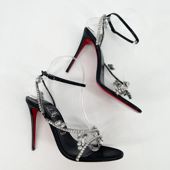 New Christian Louboutin Joli Queen Black PVC Strass Ankle Strap Sandals EU 39 - Picture 4 of 11